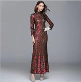 Long Sleeves Sequined Elegant Fashion Party Prom Maxi Gown